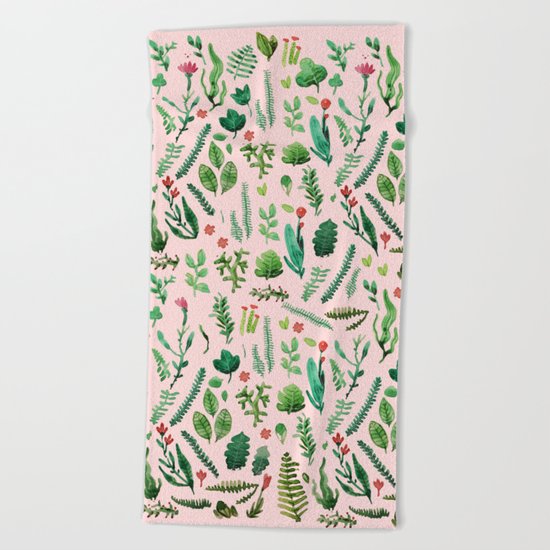 pink garden Beach Towel