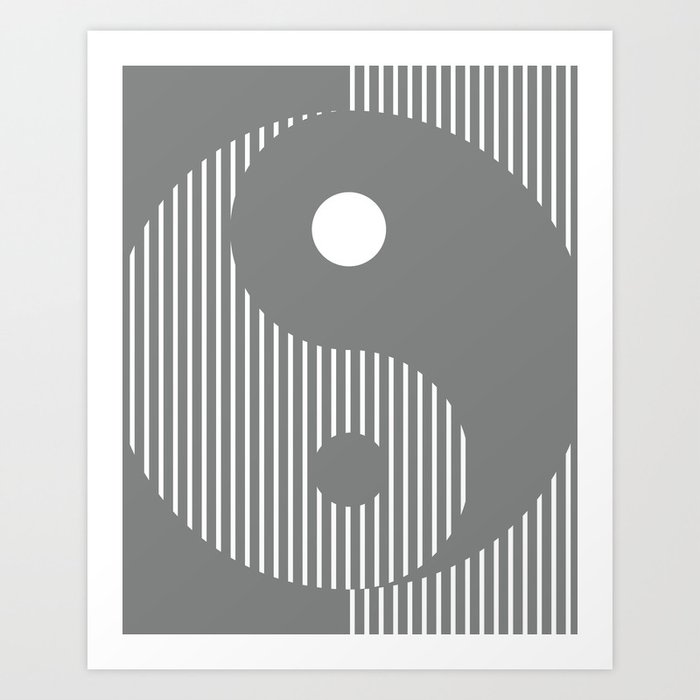 Geometric Lines Ying and Yang 28 in dark grey Art Print