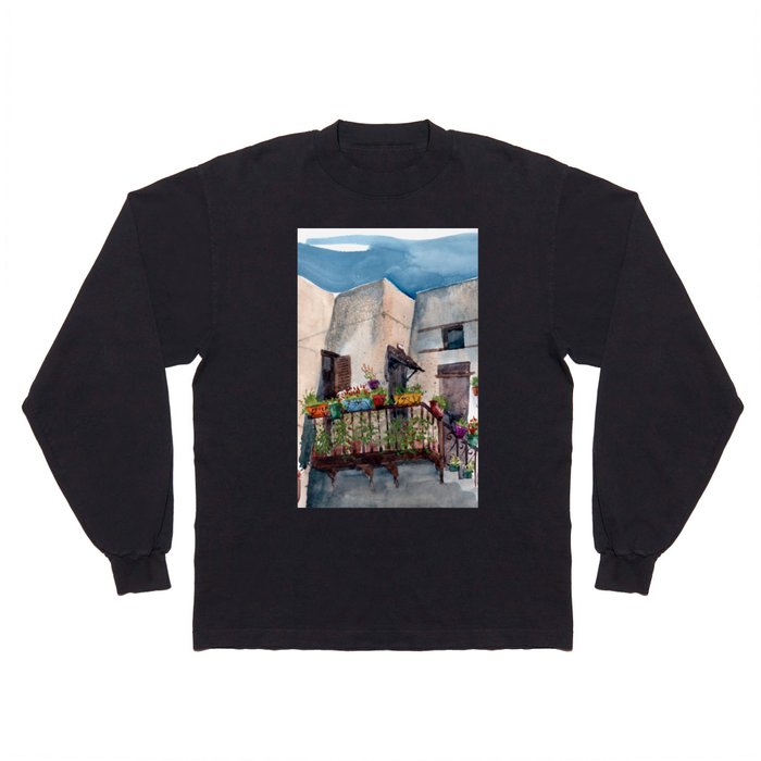 Herbs and blossom on Rhodian balcony Long Sleeve T Shirt