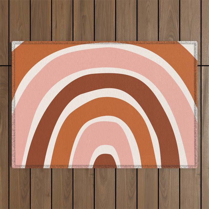 Abstract Shapes 167 in Terracotta and Pink (Rainbow Abstraction) Outdoor Rug