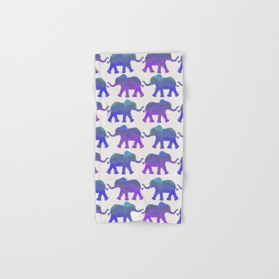 Follow The Leader - Painted Elephants in Royal Blue, Purple, & Mint Hand & Bath Towel