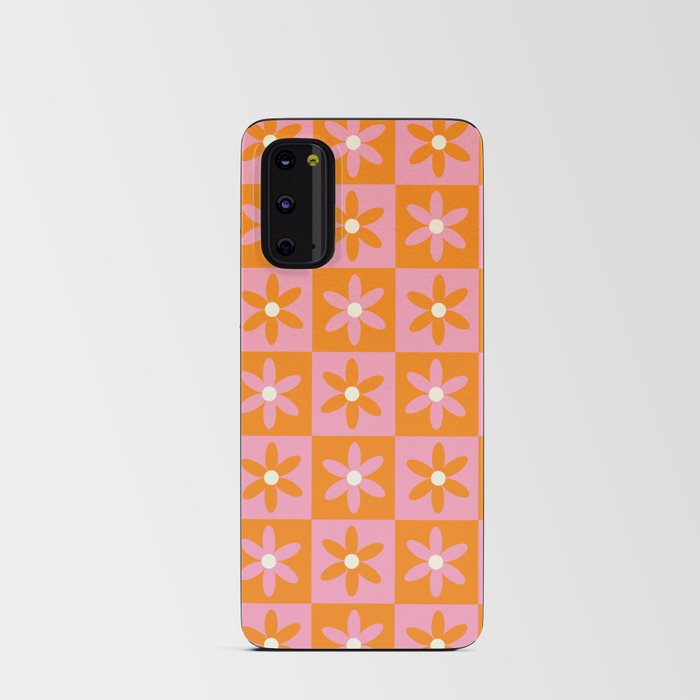 Pink and Orange Flower Checker Pattern Android Card Case