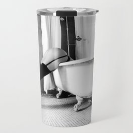 Head Over Heals - Female in Stockings in Vintage Parisian Bathtub black and white photography - photographs wall decor Travel Mug