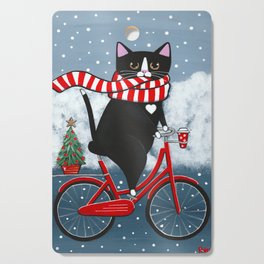 Winter Tuxedo Cat Bicycle Ride Cutting Board
