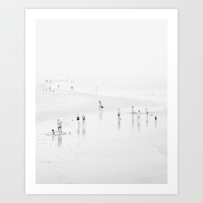 Beach Print - Black and White Beach People - Minimal Beach Decor - Ocean - Sea Travel photography Art Print