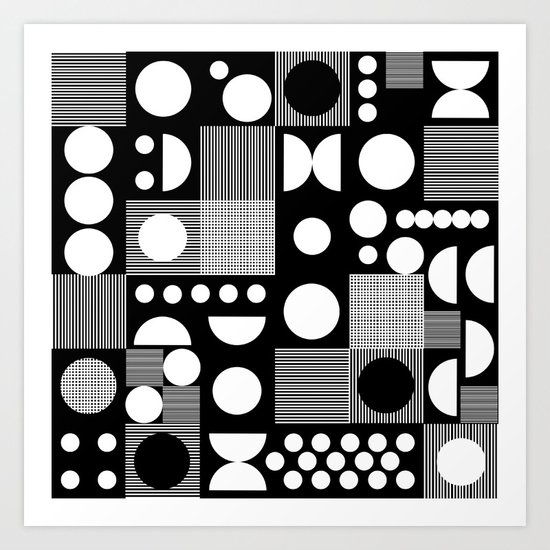 Black and white minimal pattern abstract scandi design geometric shapes Art Print
