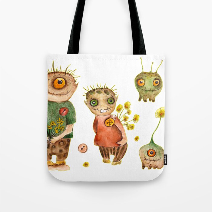 Watercolor Illustration Funny Monsters Tote Bag