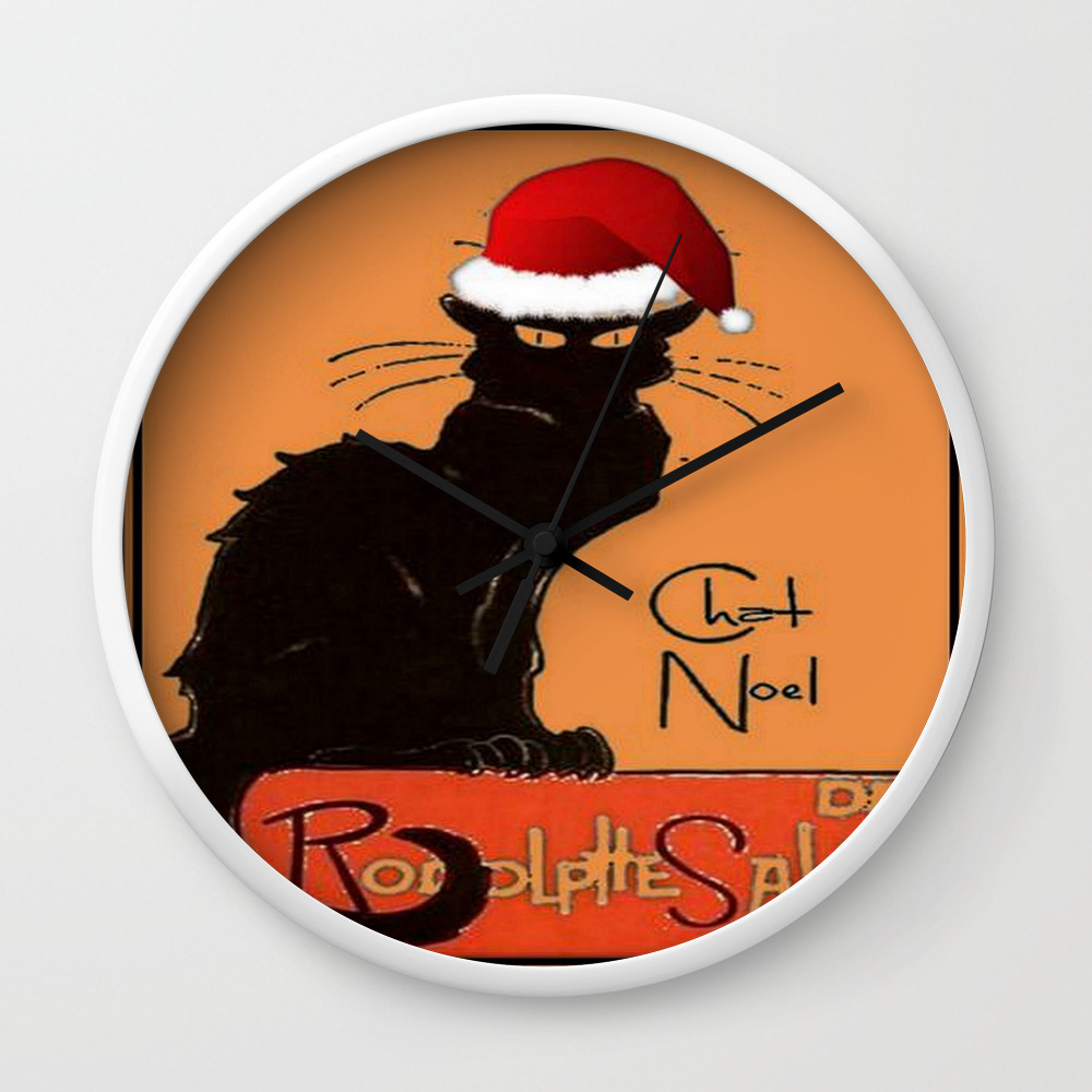 Le Chat Noel Christmas Parody Grungy Distressed Vintage Cat Wall Clock By Taiche Society6