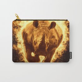 Charging Flaming Golden Rhino (Diceros Bicornis also known as Hook-lipped Rhinoceros) - African Animals  - Fantasy Animal Artwork - Fire Effect - Amazing Watercolor plus Oil painting - Carry-All Pouch