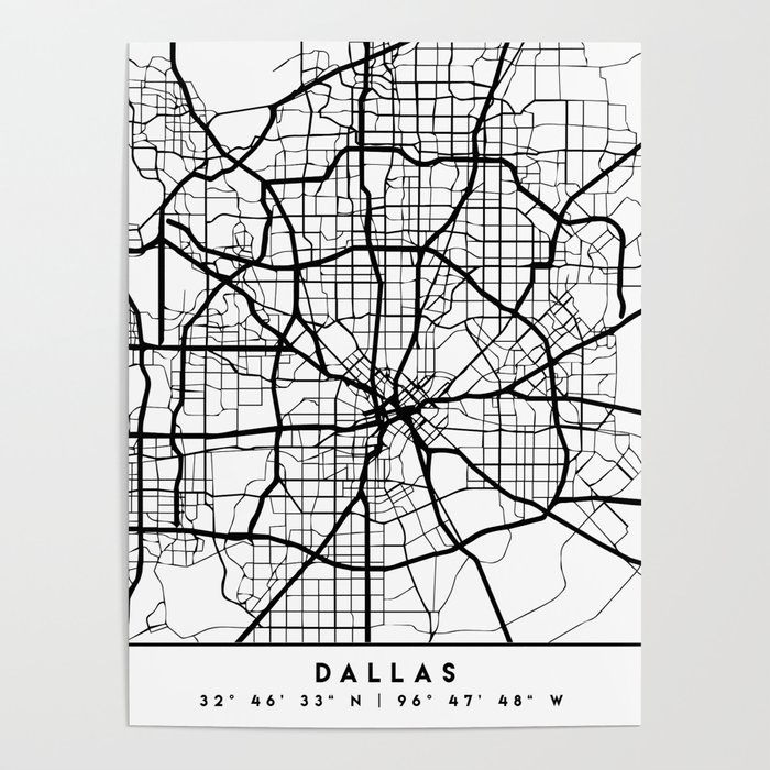 DALLAS TEXAS MAP GLOSSY POSTER PICTURE PHOTO BANNER PRINT road city usa tx 5829 