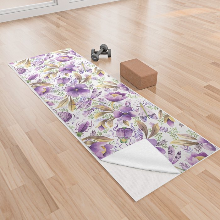 violet garden floral pattern Yoga Towel