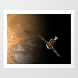 963. Orbit Insertion by Mars Reconnaissance Orbiter Artist Concept Art Print | Artistconcept, Mro, Reconnaissance, Darkness, Orbiter, Redplanet, White, Green, Photo, Orange 