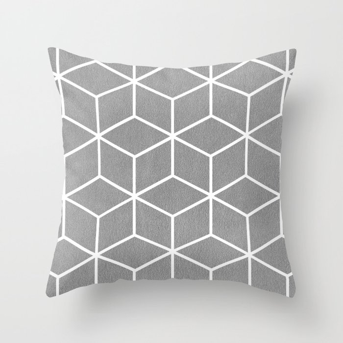 Light Grey and White - Geometric Textured Cube Design Throw Pillow