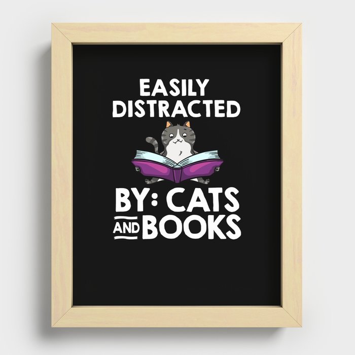 Cat Read Book Reader Reading Librarian Recessed Framed Print
