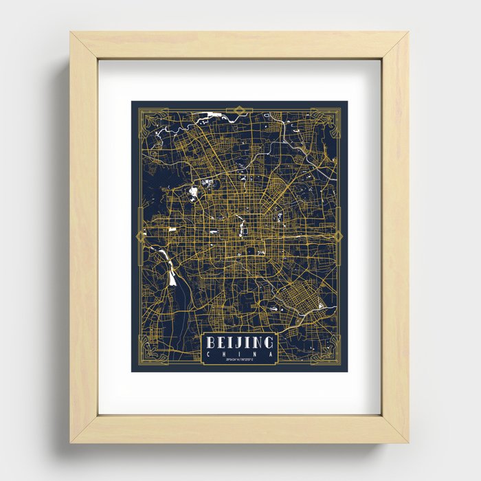 Beijing City Map of China - Gold Art Deco Recessed Framed Print