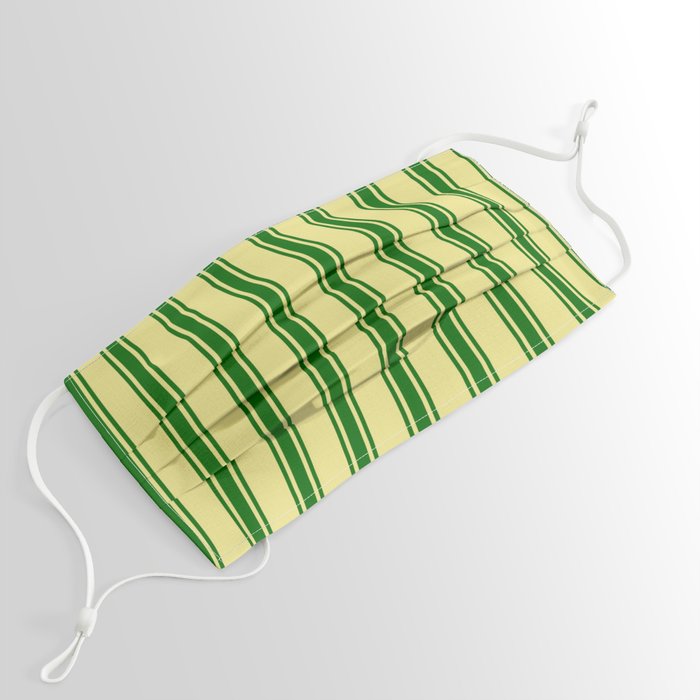 Tan and Dark Green Colored Lined/Striped Pattern Face Mask