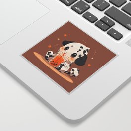 A long-haired dalmatian puppy drinking bubble tea Sticker