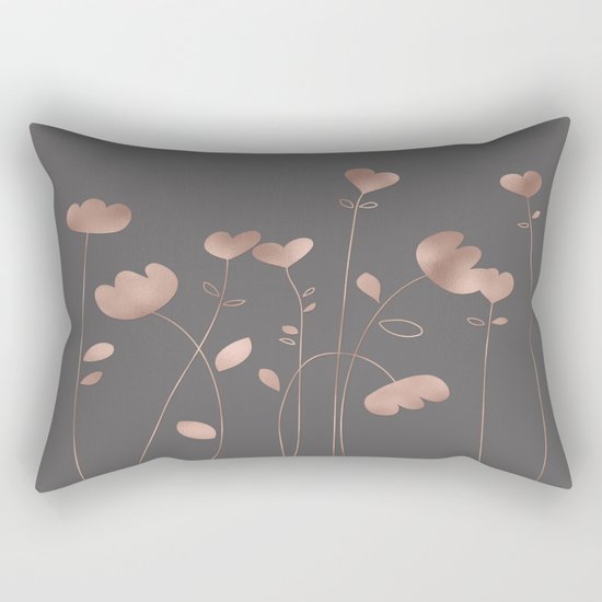 Rosegold pink flowers- floral design- Flower Rectangular Pillow