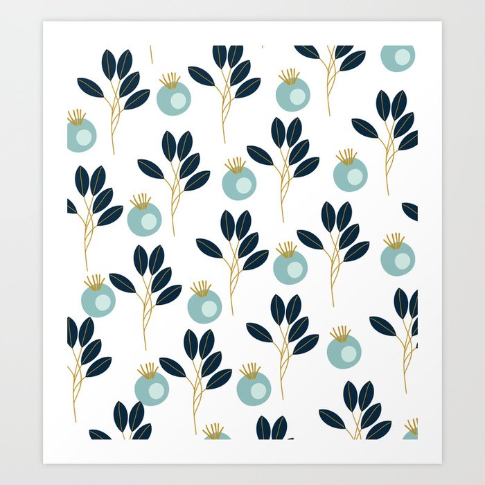 Blue Bold Floral Wallpaper Art Print By Thestephlloyd Society6