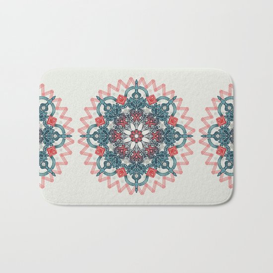 Coral & Teal Tangle Medallion Bath Mat