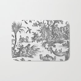 Black and White Antique French Toile Chinoiserie Bath Mat
