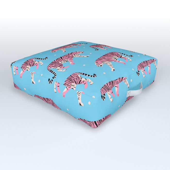 Pink Tiger Tropical Pattern Outdoor Floor Cushion