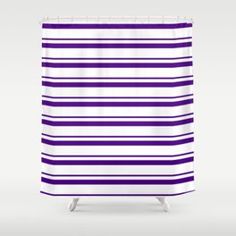 [ Thumbnail: Indigo and White Colored Lines Pattern Shower Curtain ]
