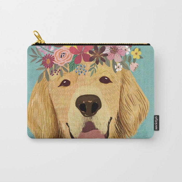 Golden Retriever Dog With Floral Crown Art Print Funny Decoration Gift Cute Room Decor Poster Carry All Pouch By Miacharro Society6