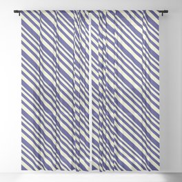 [ Thumbnail: Light Yellow & Midnight Blue Colored Lined/Striped Pattern Sheer Curtain ]