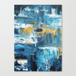 Moon [1]: a minimal abstract mixed-media piece in Black, Blue, and gold Canvas Print