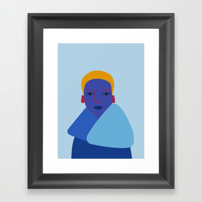 Blue Face Girl Framed Art Print