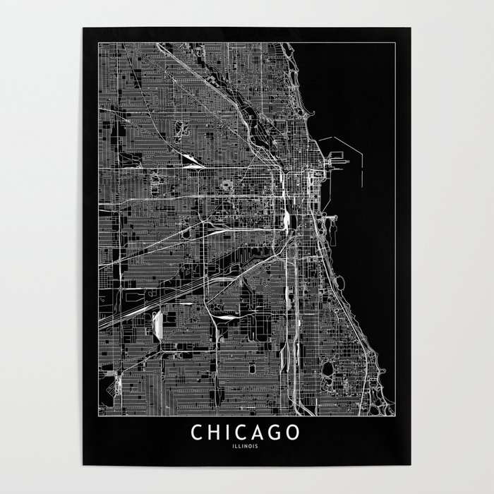 Chicago Black Map Poster