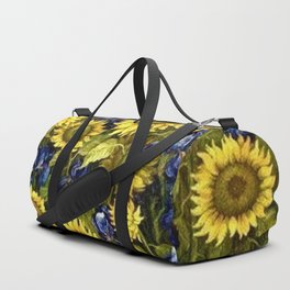 Sunflowers & Blue Irises by Vincent van Gogh Duffle Bag