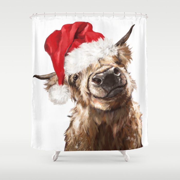 Christmas Highland Cow Shower Curtain
