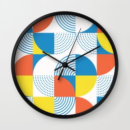Mid century style circles pattern. Colorful geometric forms textured illustration pattern. Vintage round shapes modern background Wall Clock