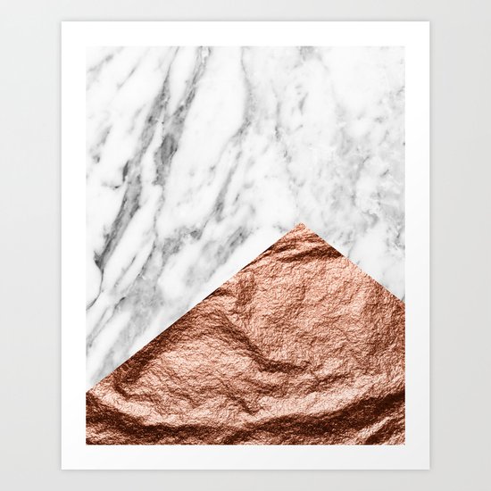 Marble & rose gold foil geometric design Art Print