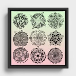 The Wheel Of The Year Mandala Set, Green And Pink Framed Canvas