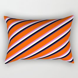 [ Thumbnail: Eyecatching Red, Orchid, White, Black, and Midnight Blue Colored Striped/Lined Pattern Rectangular Pillow ]