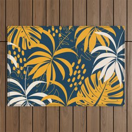 Blue & Yellow Leaf Pattern Outdoor Rug