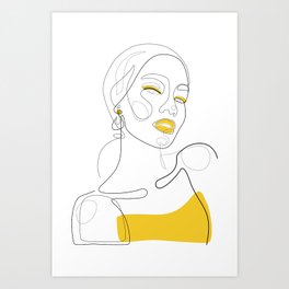 Lady In Gold Art Print | Face Illustration, Girl Portrait, Lady In Gold, Head, Mustard Yellow, Woman Arts, Golden Yellow, Yellow Lips, Beauty Sketch, Makeup Drawing 