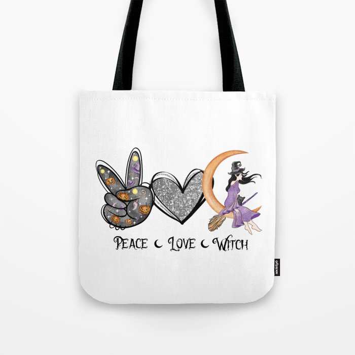 Peace love witch cat halloween design Tote Bag
