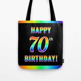 [ Thumbnail: Fun, Colorful, Rainbow Spectrum “HAPPY 70th BIRTHDAY!” Tote Bag ]