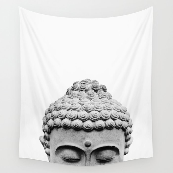 Shy Buddha - Black and White Photography Wall Tapestry