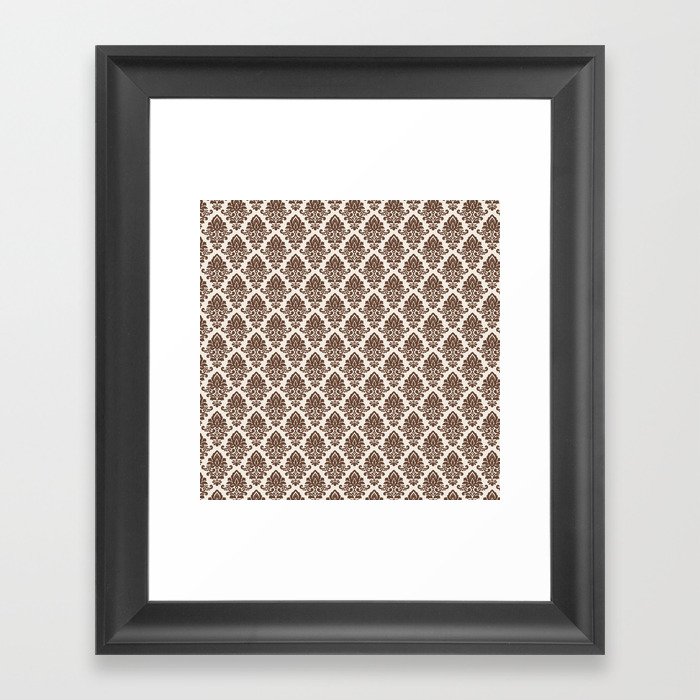Brown damask pattern Framed Art Print