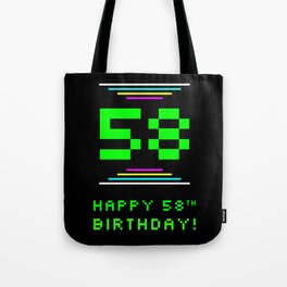 [ Thumbnail: 58th Birthday - Nerdy Geeky Pixelated 8-Bit Computing Graphics Inspired Look Tote Bag ]