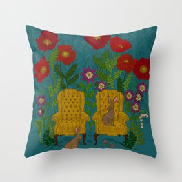 Rabbits in Chairs Throw Pillow