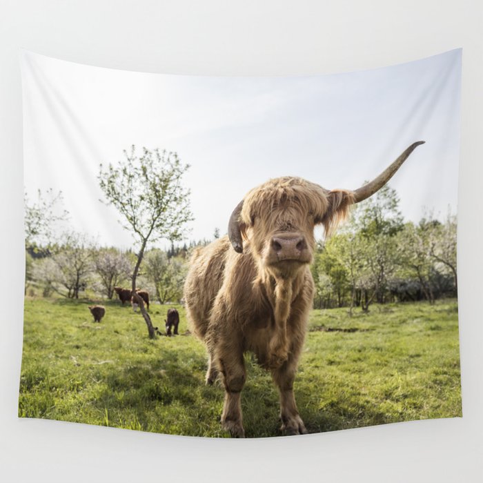 Highland Cow in spring Wall Tapestry by Lisa Godfrey Society6