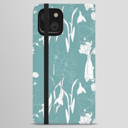 Flowers pattern with leafs in pastel color line art. iPhone Wallet Case