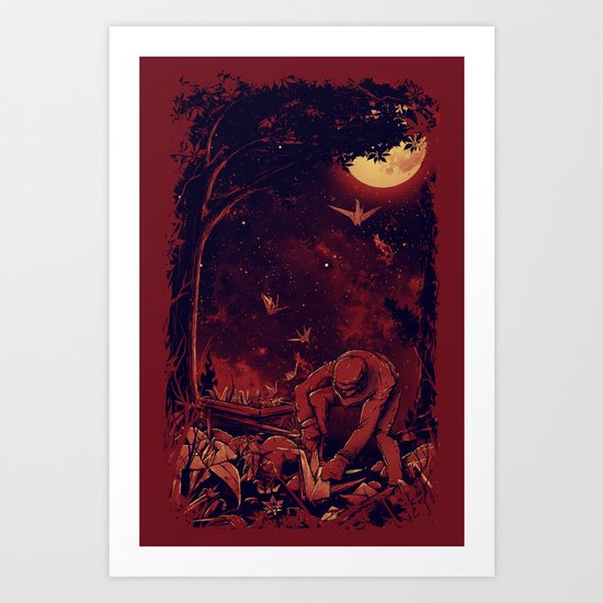 Night at the Origami Garden Art Print