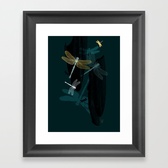 Midnight Dragonflies Framed Art Print